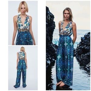 EUC Zara Paisley Floral Colors Scarves Print Belted V-Neck Jumpsuit XS​​​​​